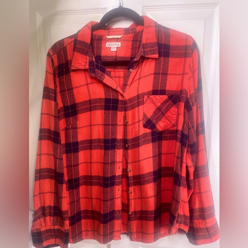 Ladies bright red flannel shirt